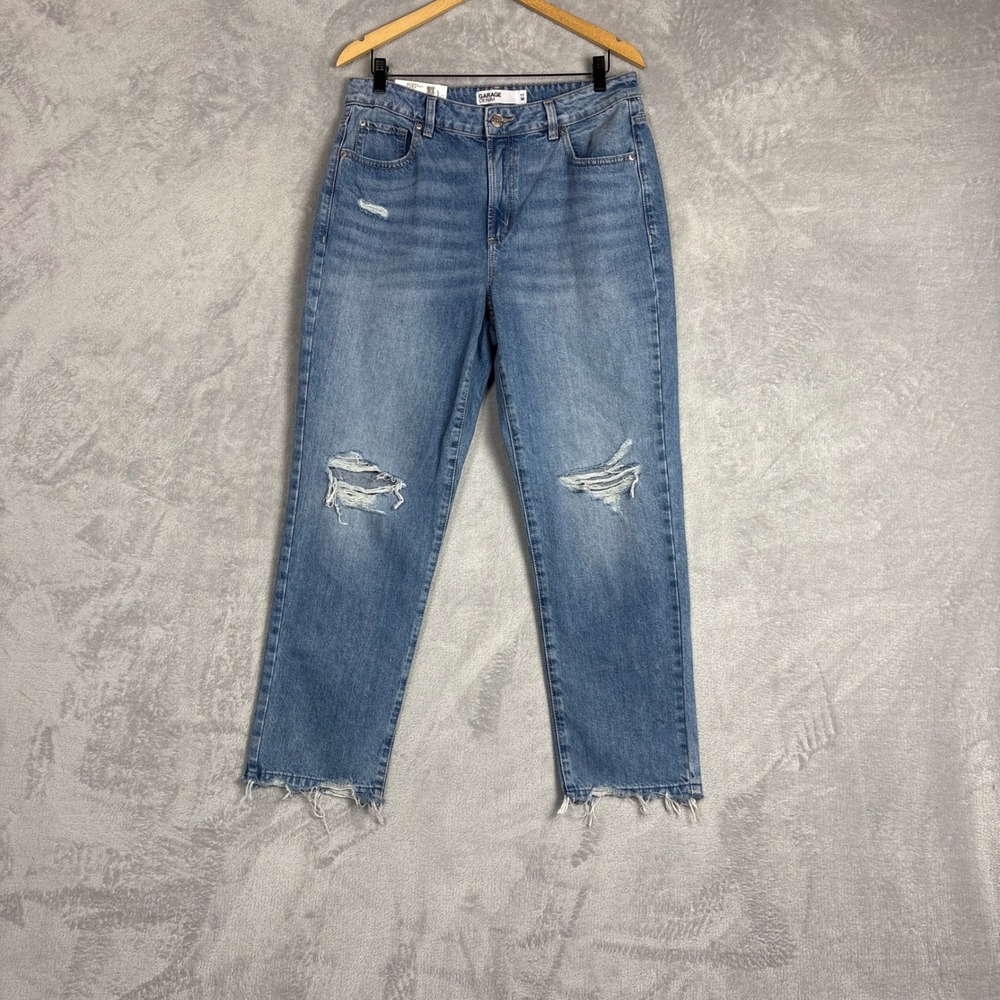 Garage Denim Vintage Straight Jeans Blue Distressed Raw Hem Womens 11 30 B209